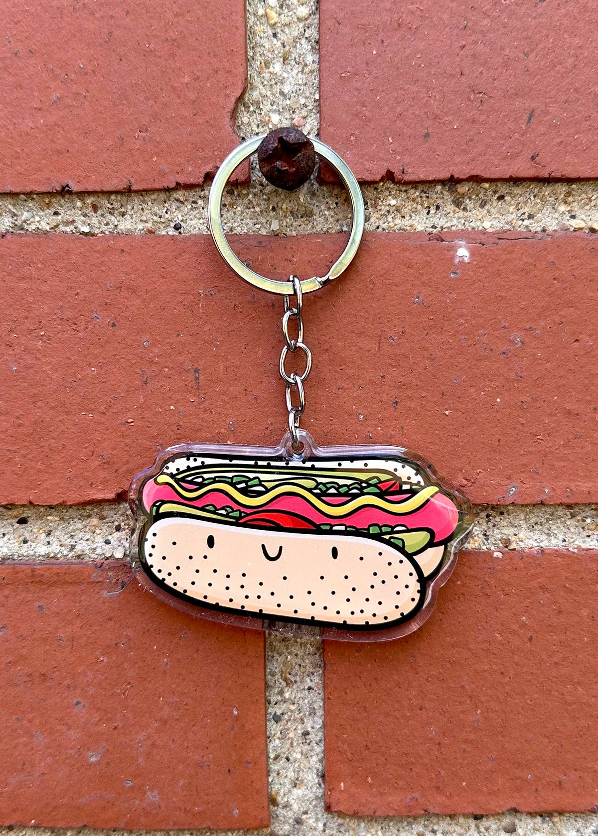 Chicago Style Hot Dog Smiley Face Keychain