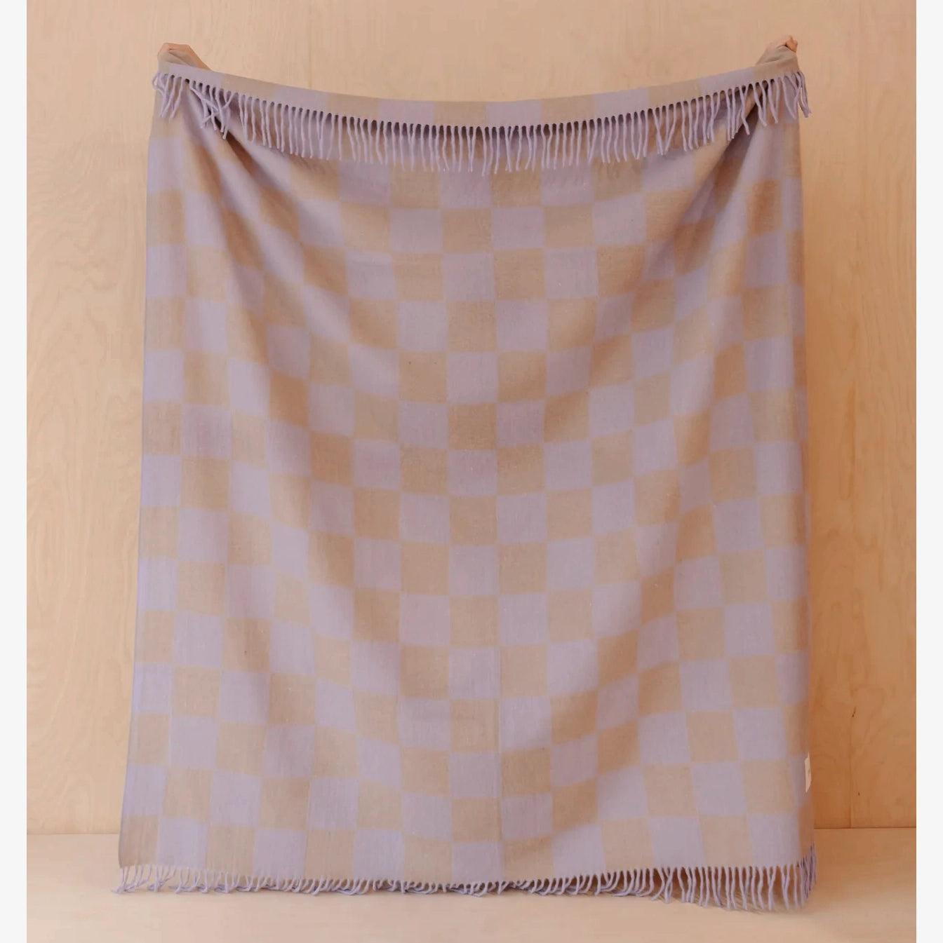 Recycled Wool Lilac & Tan Gingham Plaid Throw Blanket
