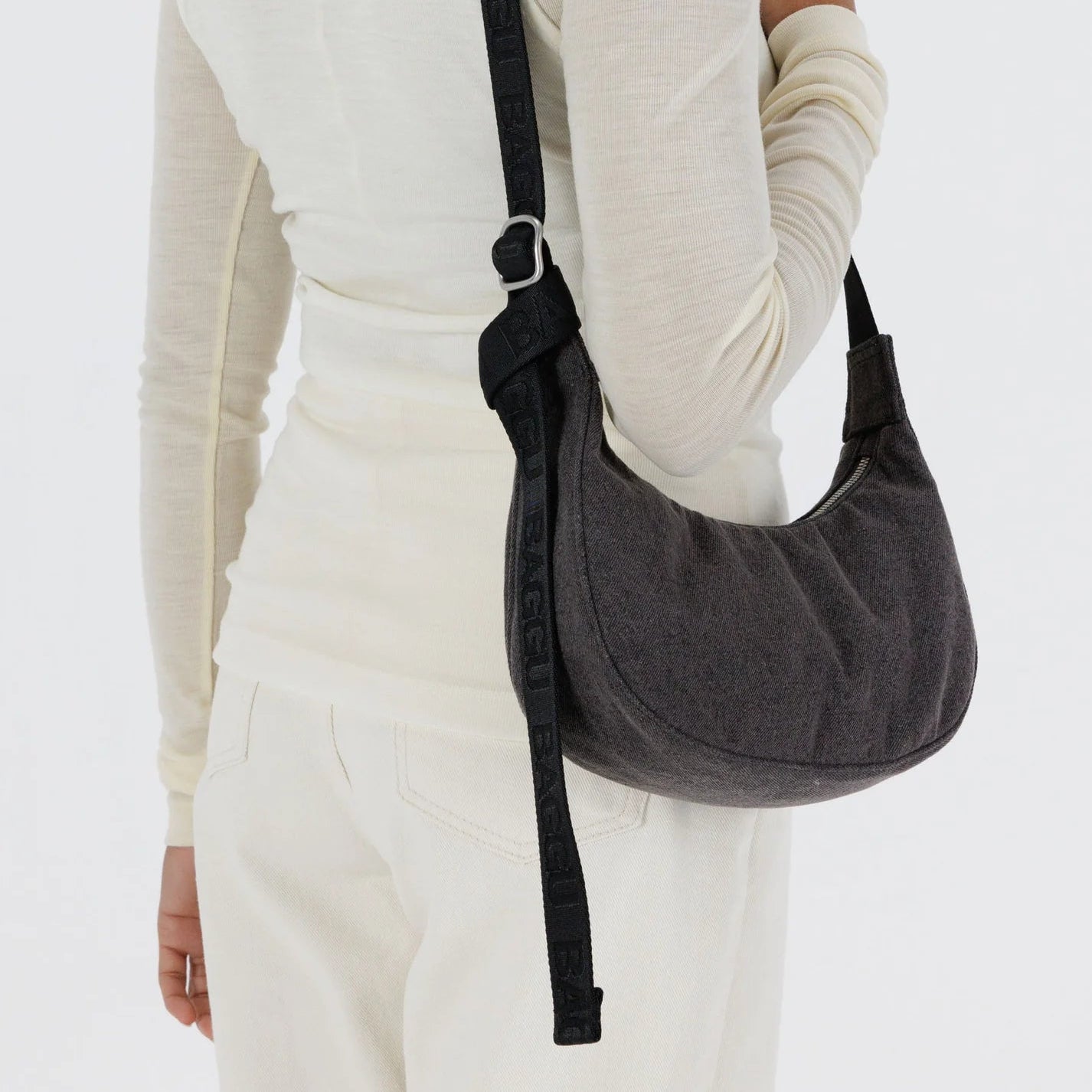 Small Denim Crescent Bag