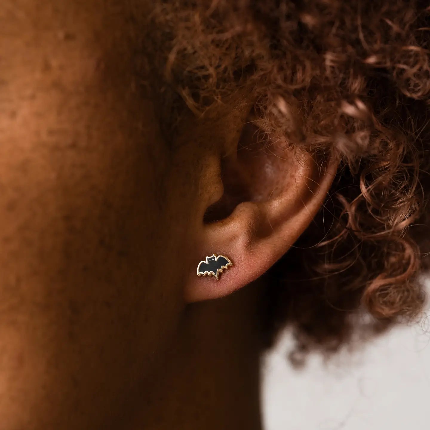 Bat Enamel 18k Gold Stud Earrings