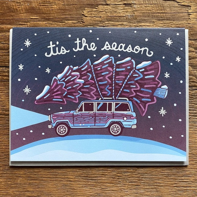 Tis The Season Tree on Car Holiday Greeting Card