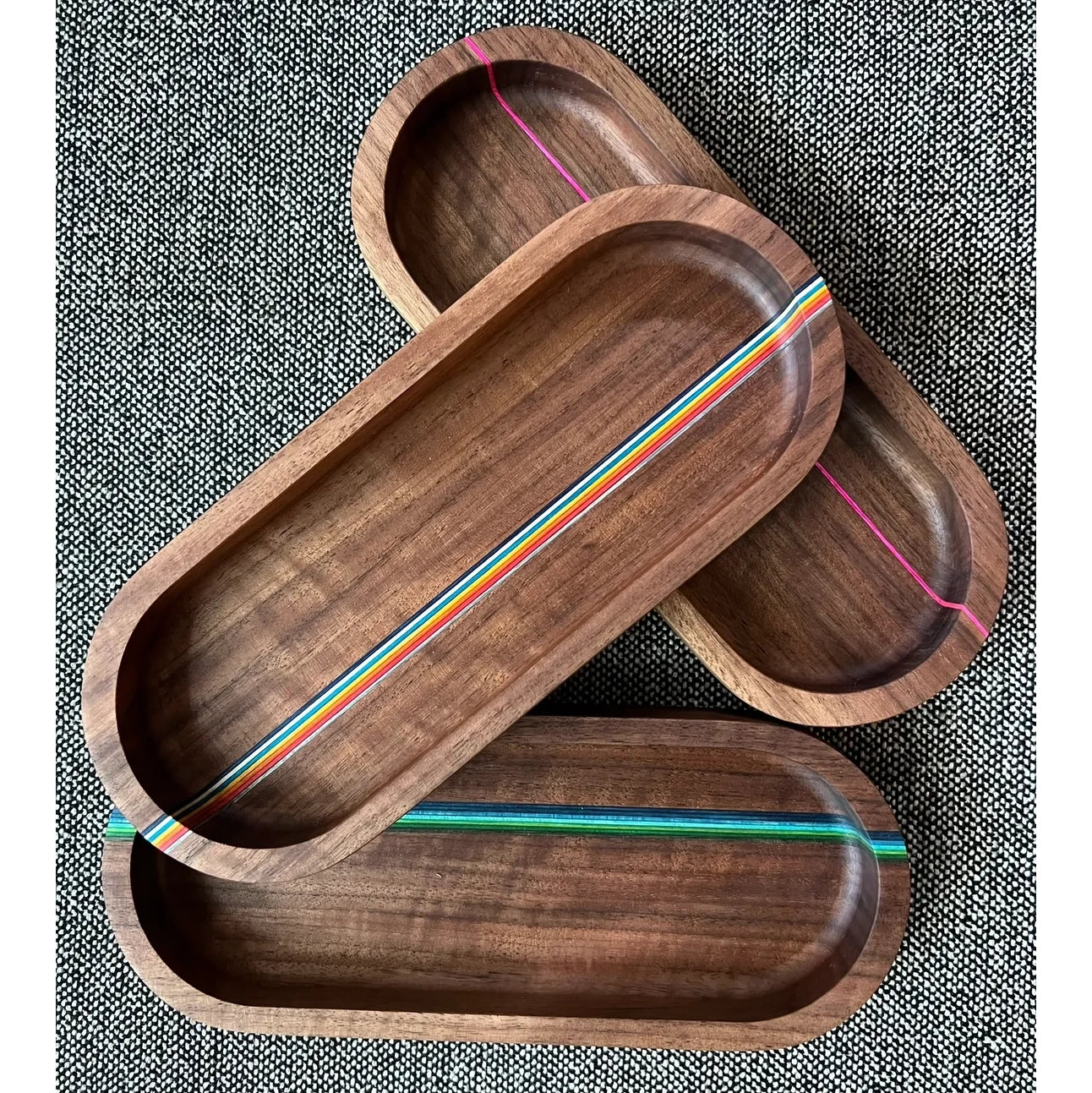 Walnut Wood Pill Catchall Tray With Colored Stripes
