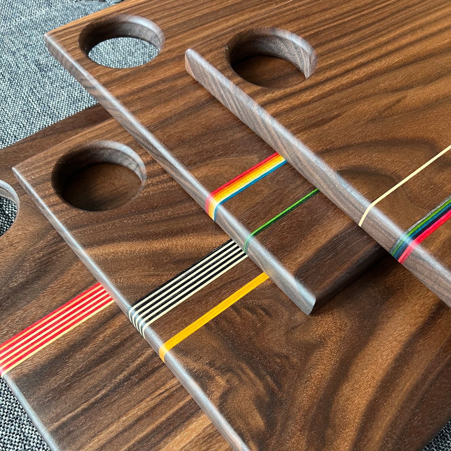 Rectangle Walnut Wood Cutting or Serving Board With Colored Stripes