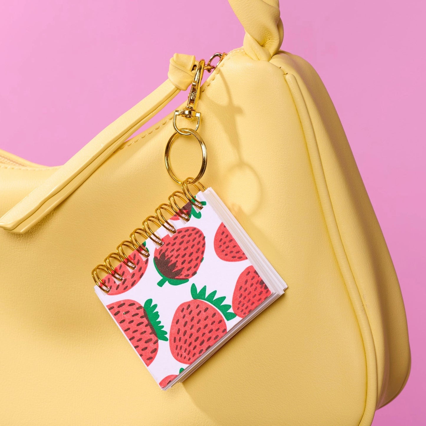 Strawberry Mini Bag Charm Spiral Letterpress Notebook