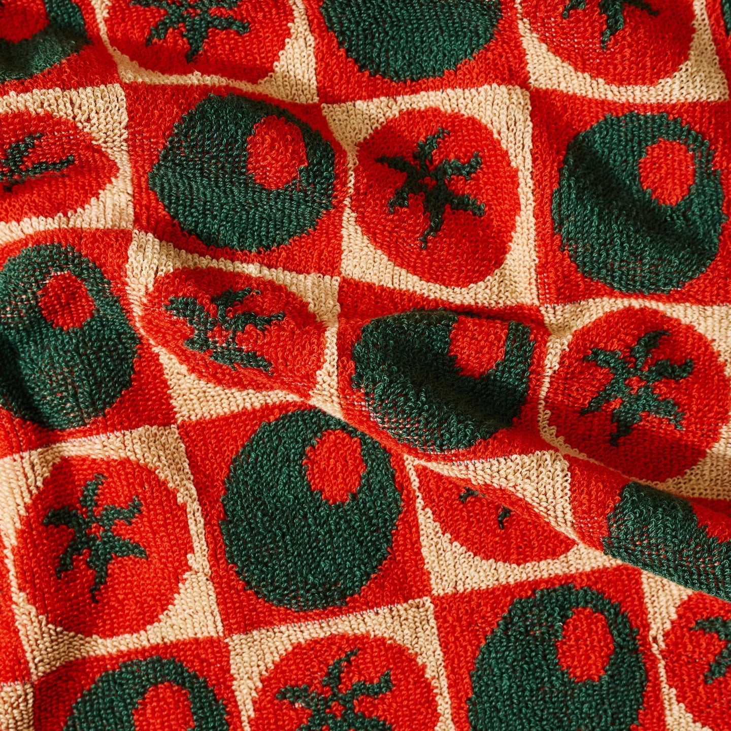 Heirloom Olive and Tomato Terry Cloth Hand Towel