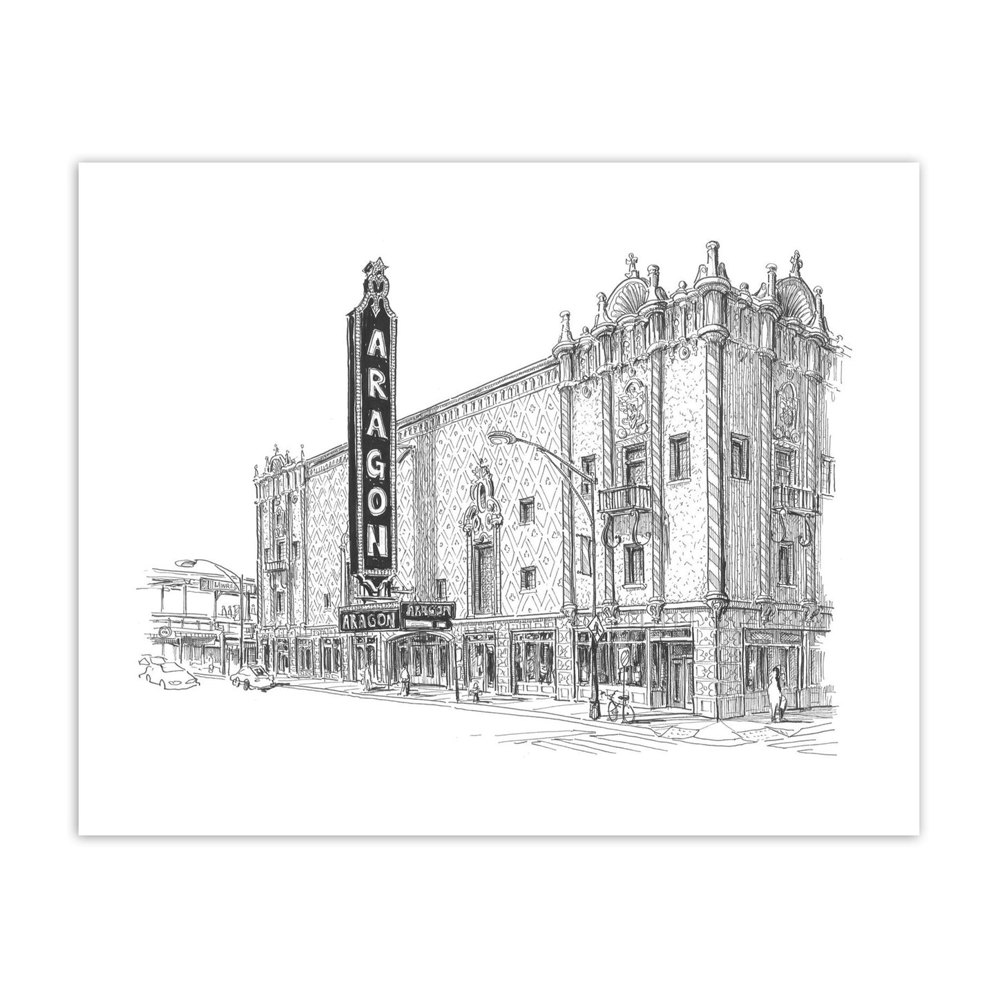 Chicago's Aragon Ballroom Illustrated 8" x 10" Print