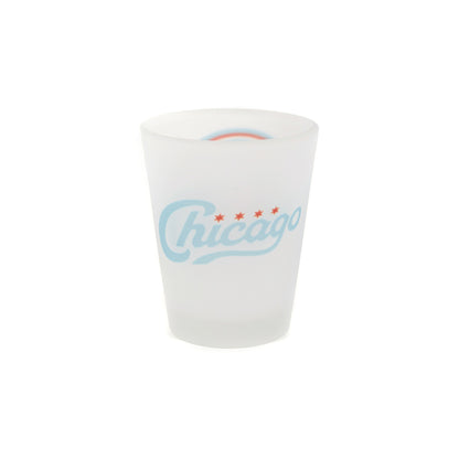 Chicago Skyline & Script Type Frosted Shot Glass