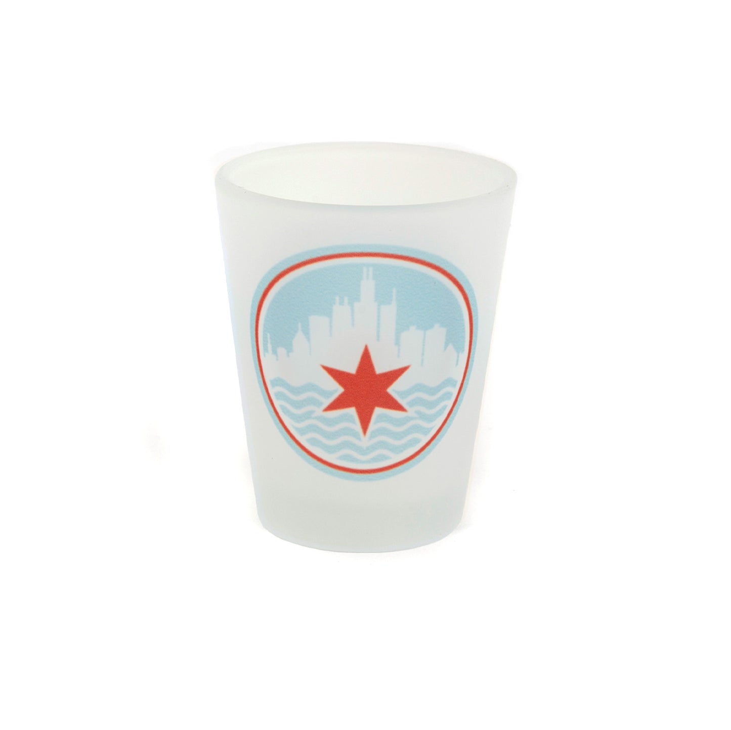 Chicago Skyline & Script Type Frosted Shot Glass