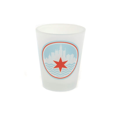Chicago Skyline & Script Type Frosted Shot Glass