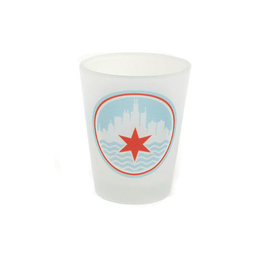Chicago Skyline & Script Type Frosted Shot Glass
