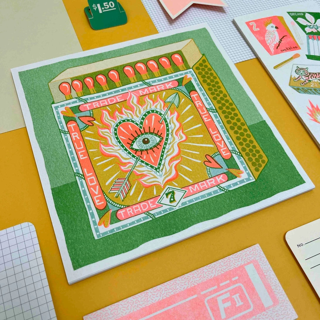 True Love Matchbox 7.75" x 7.75" Risograph Print