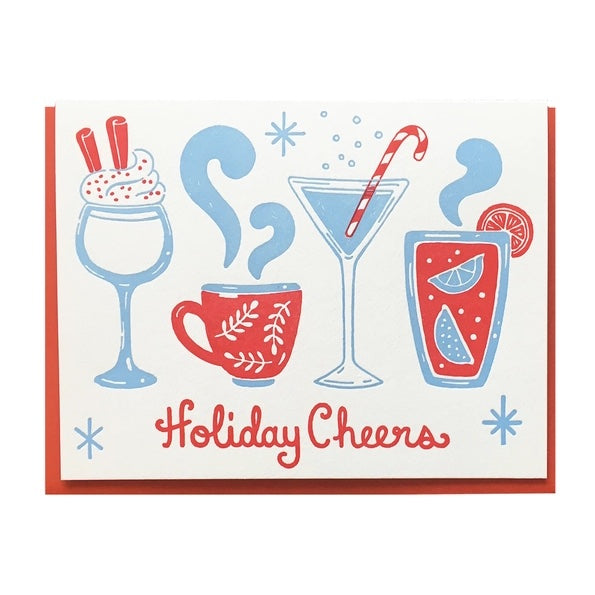 Holiday Cheers Cocktails Letterpress Greeting Card