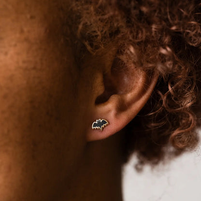 Bat Enamel 18k Gold Stud Earrings