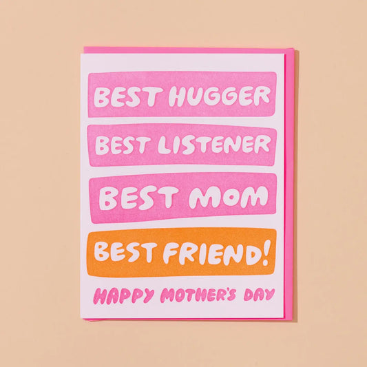 Best Hugger, Listener, Mom, Friend Mother's Day Card
