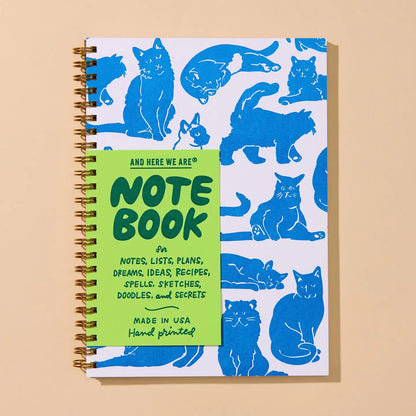Blue Cat Patterned Spiral Bound Letterpress Notebook
