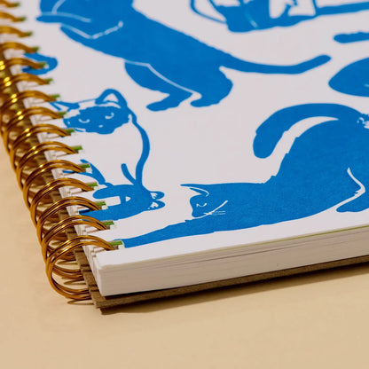 Blue Cat Patterned Spiral Bound Letterpress Notebook