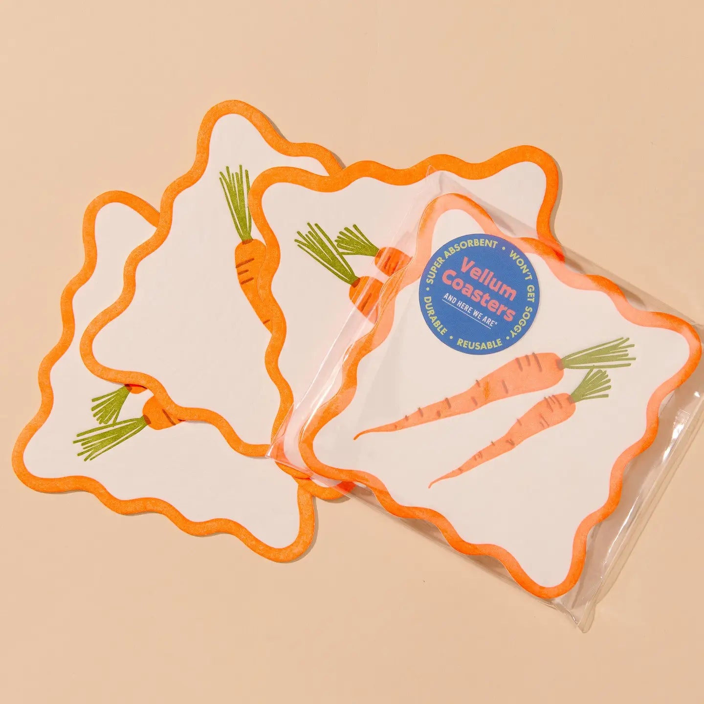 Carrot Scalloped Letterpress Vellum Coasters (Pack of 4)