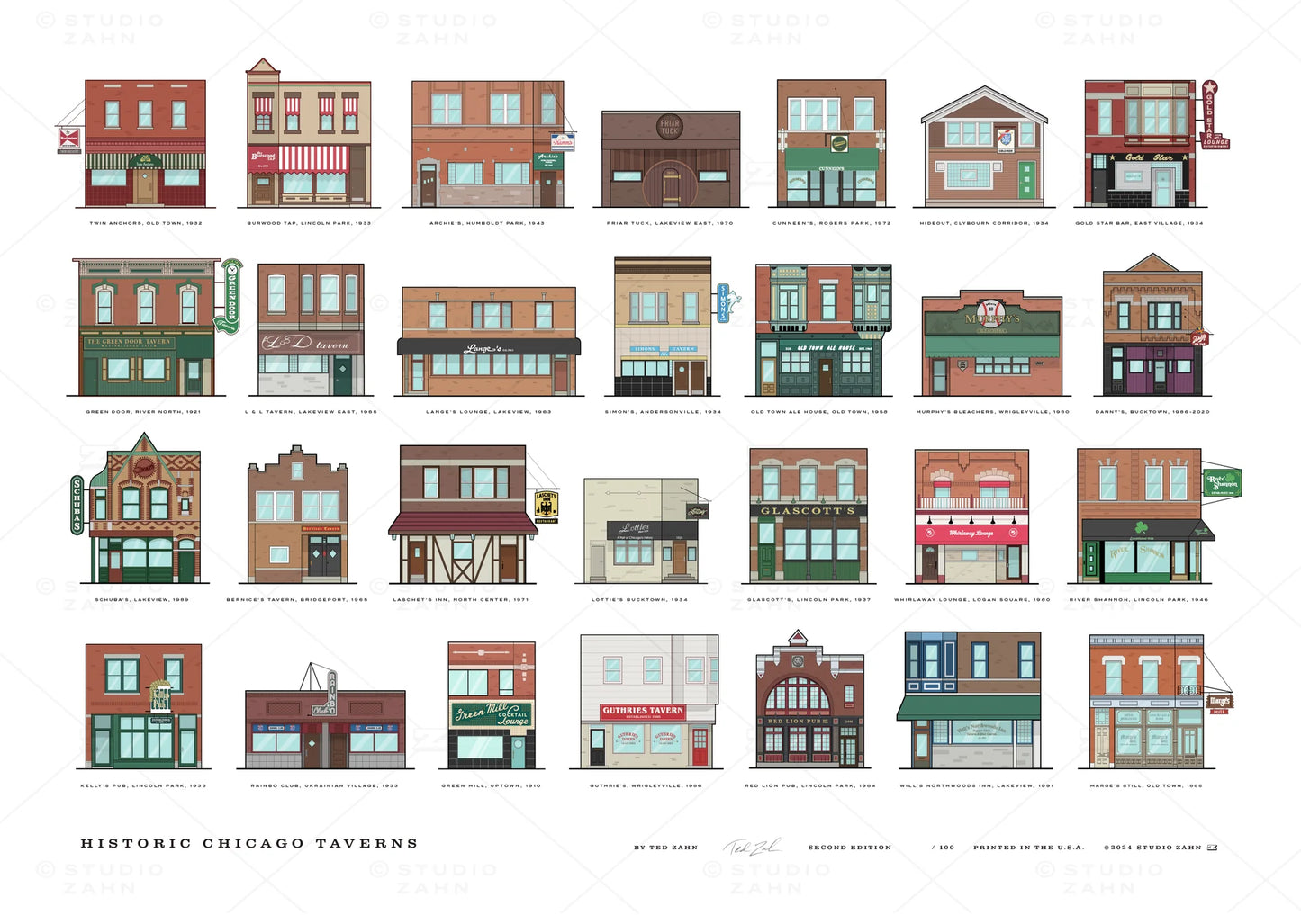 Taverns of Chicago 27" x 19" Archival Print
