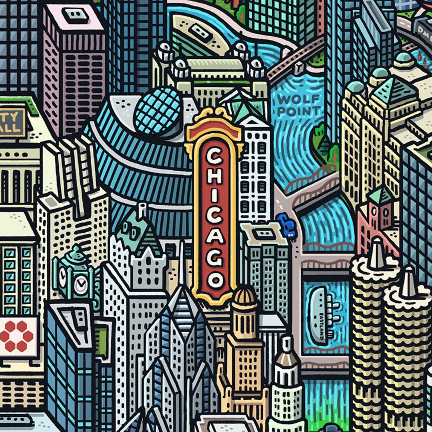 All Things Chicago 36" x 24" Illustrated Poster