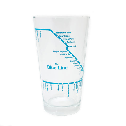 Blue Line Chicago El Train 16 Oz Pint Glass