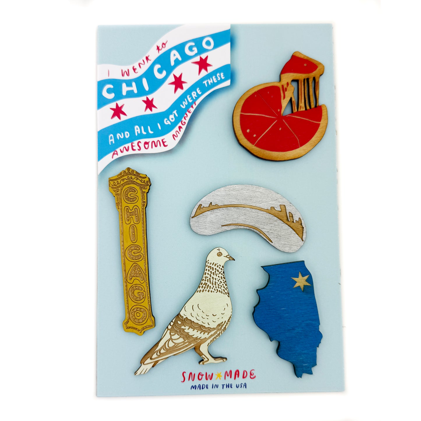 I Went to Chicago Wood Magnet Set (Pack of 5)