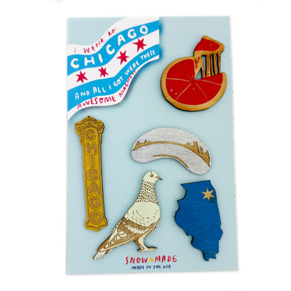 I Went to Chicago Wood Magnet Set (Pack of 5)