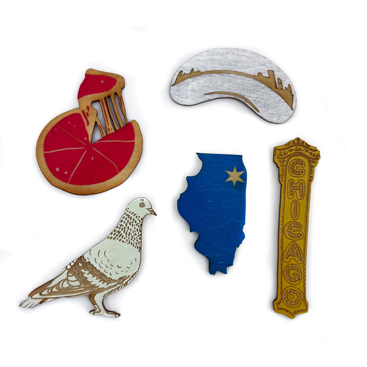 I Went to Chicago Wood Magnet Set (Pack of 5)