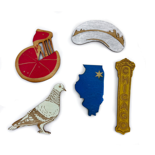 I Went to Chicago Wood Magnet Set (Pack of 5)