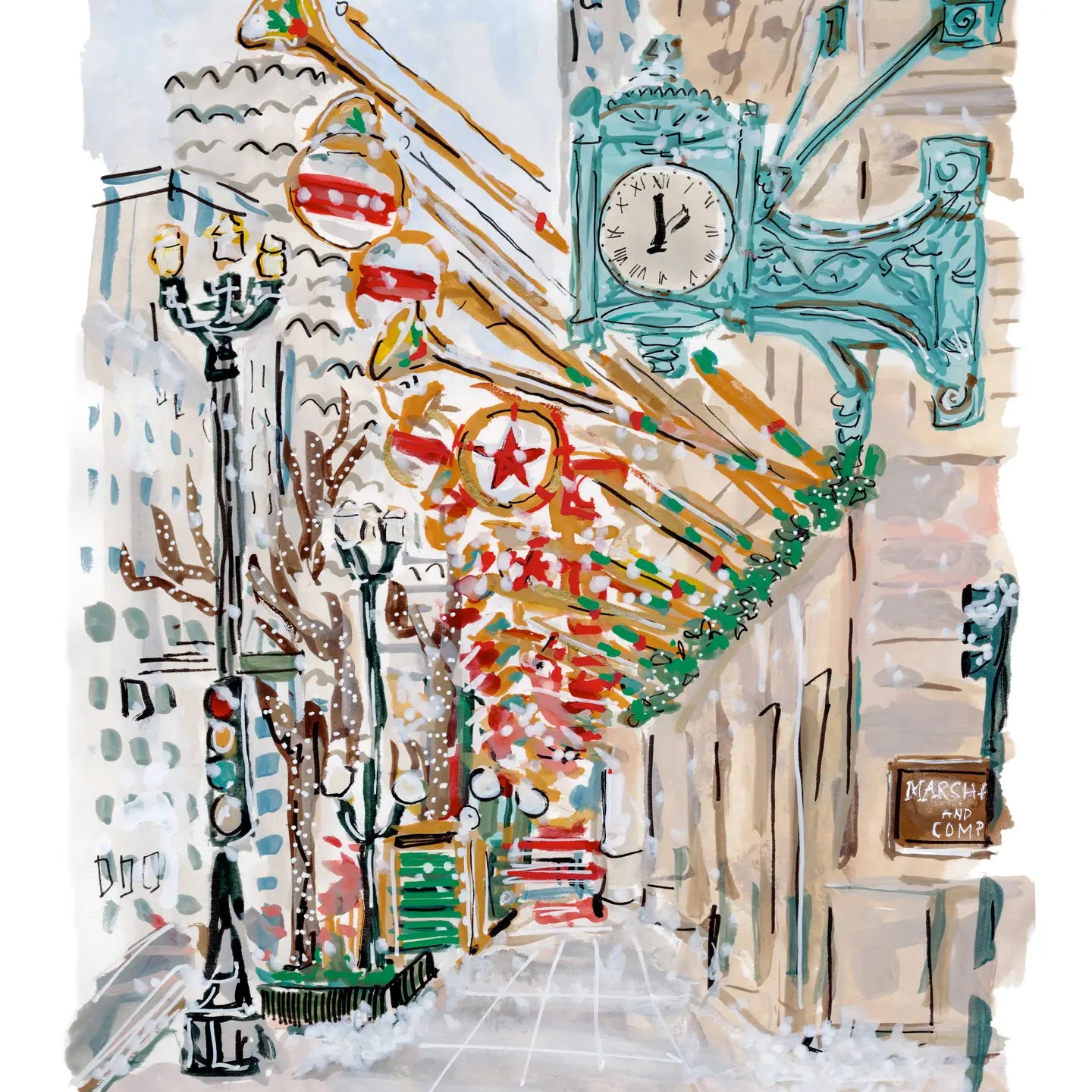 Christmas in Chicago State Street Holiday Art Print