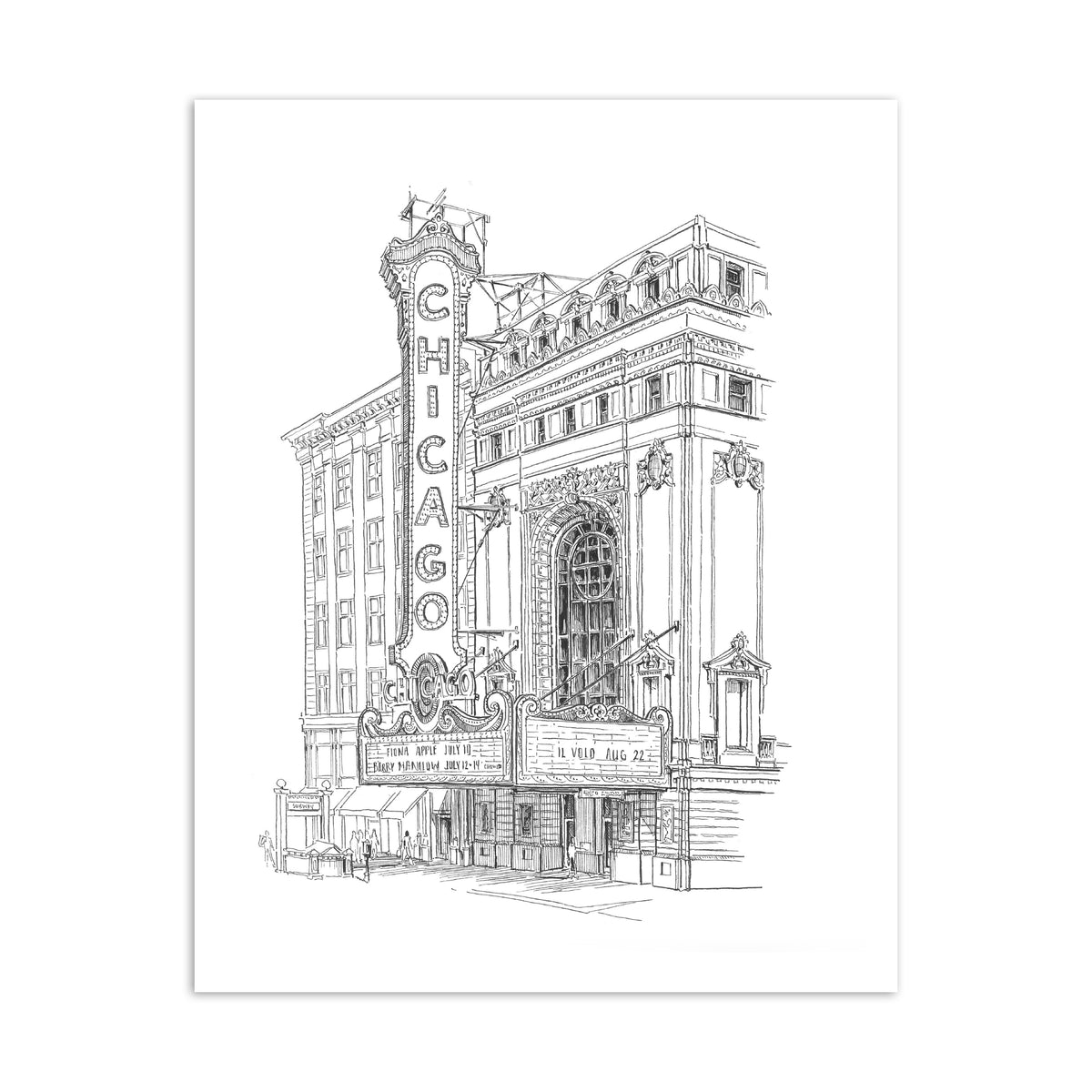 Chicago Theater Pen & Ink Illustrated 8" x 10" Print