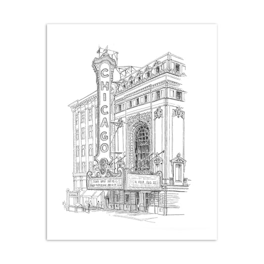 Chicago Theater Pen & Ink Illustrated 8" x 10" Print