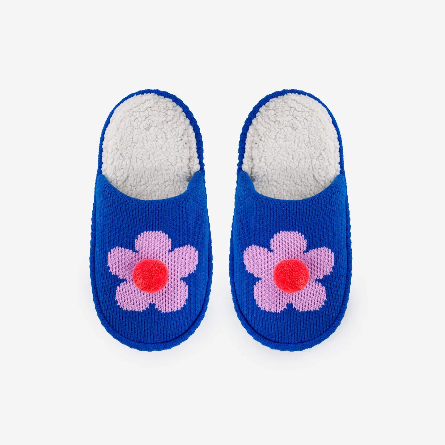 Flower Pom Slide Knit Slippers