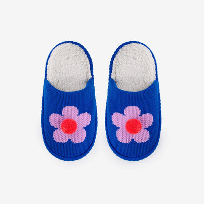 Flower Pom Slide Knit Slippers