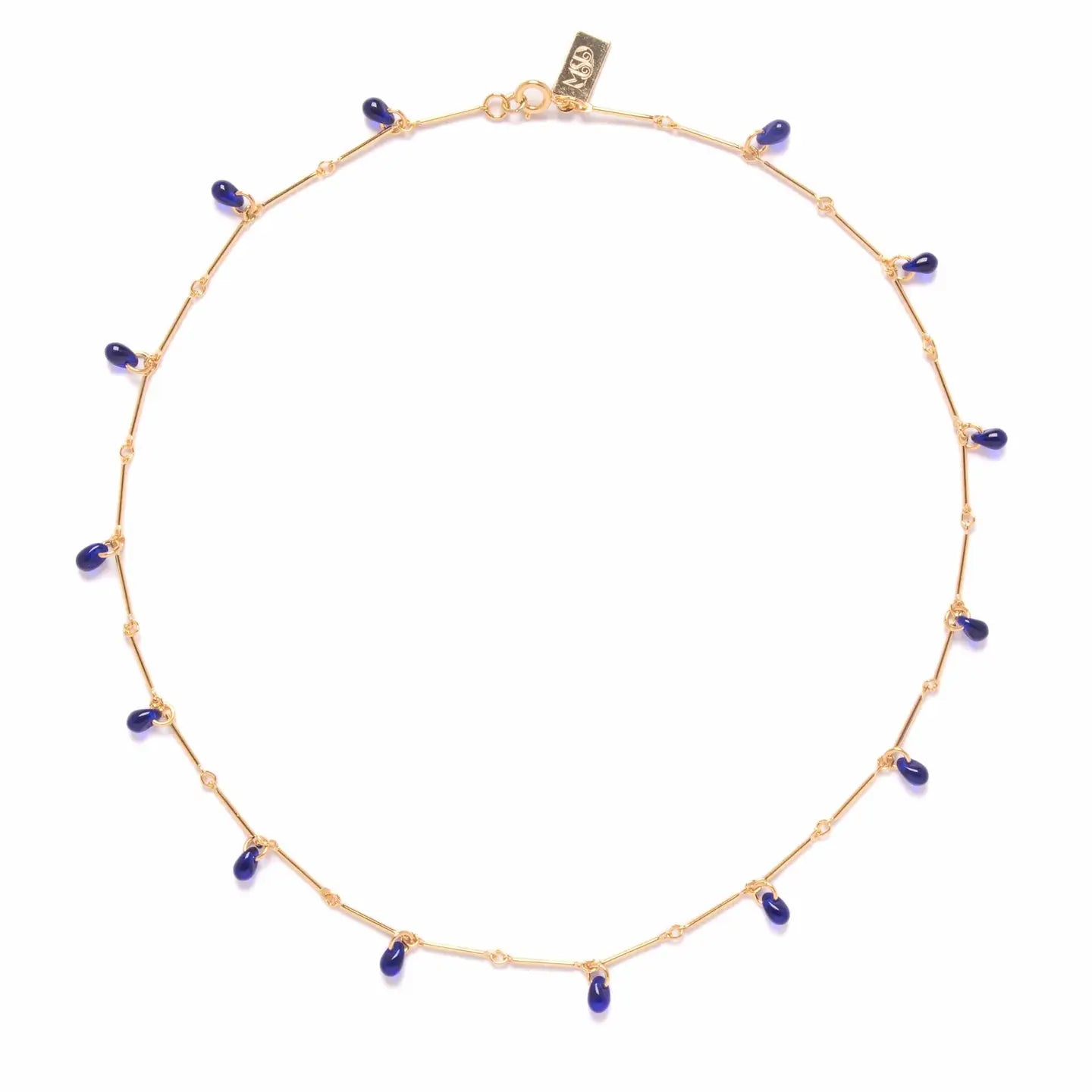 Cobalt Glass Teardrop Fringe 16" Necklace