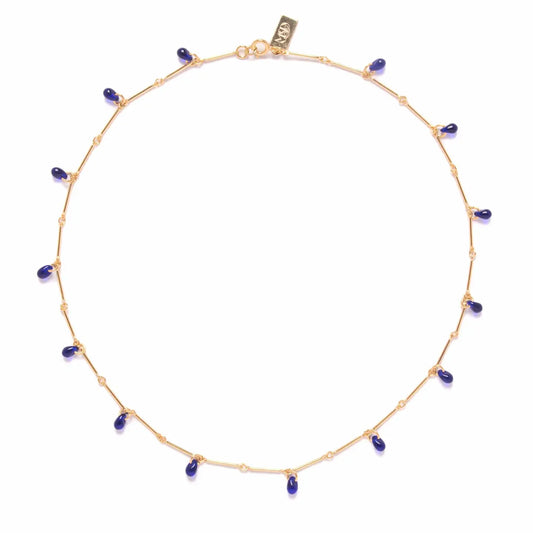 Cobalt Glass Teardrop Fringe 16" Necklace