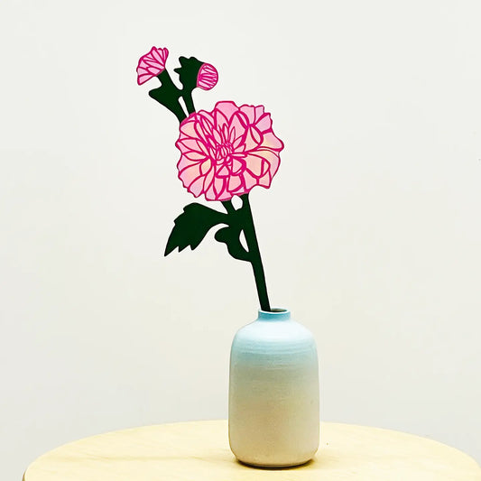 Hand Painted Pink Dahlia Wood Forever Flower