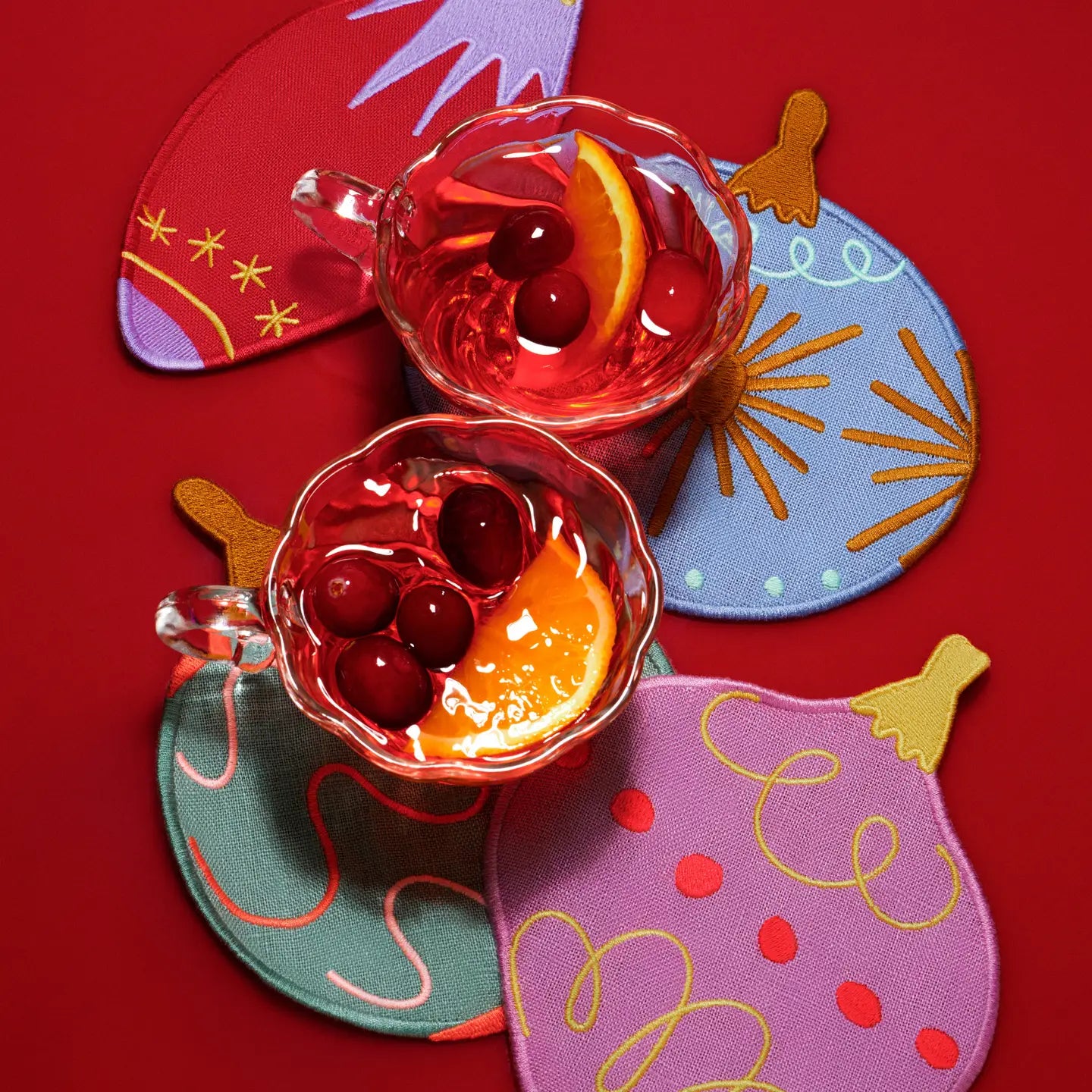Deck The Halls Ornaments Embroidered Linen Cocktail Napkins (Set of 4)