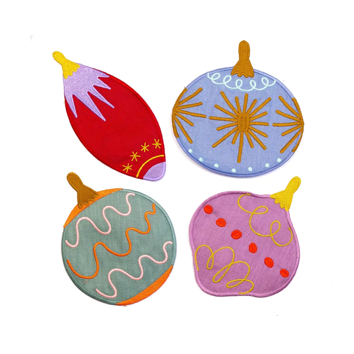 Deck The Halls Ornaments Embroidered Linen Cocktail Napkins (Set of 4)