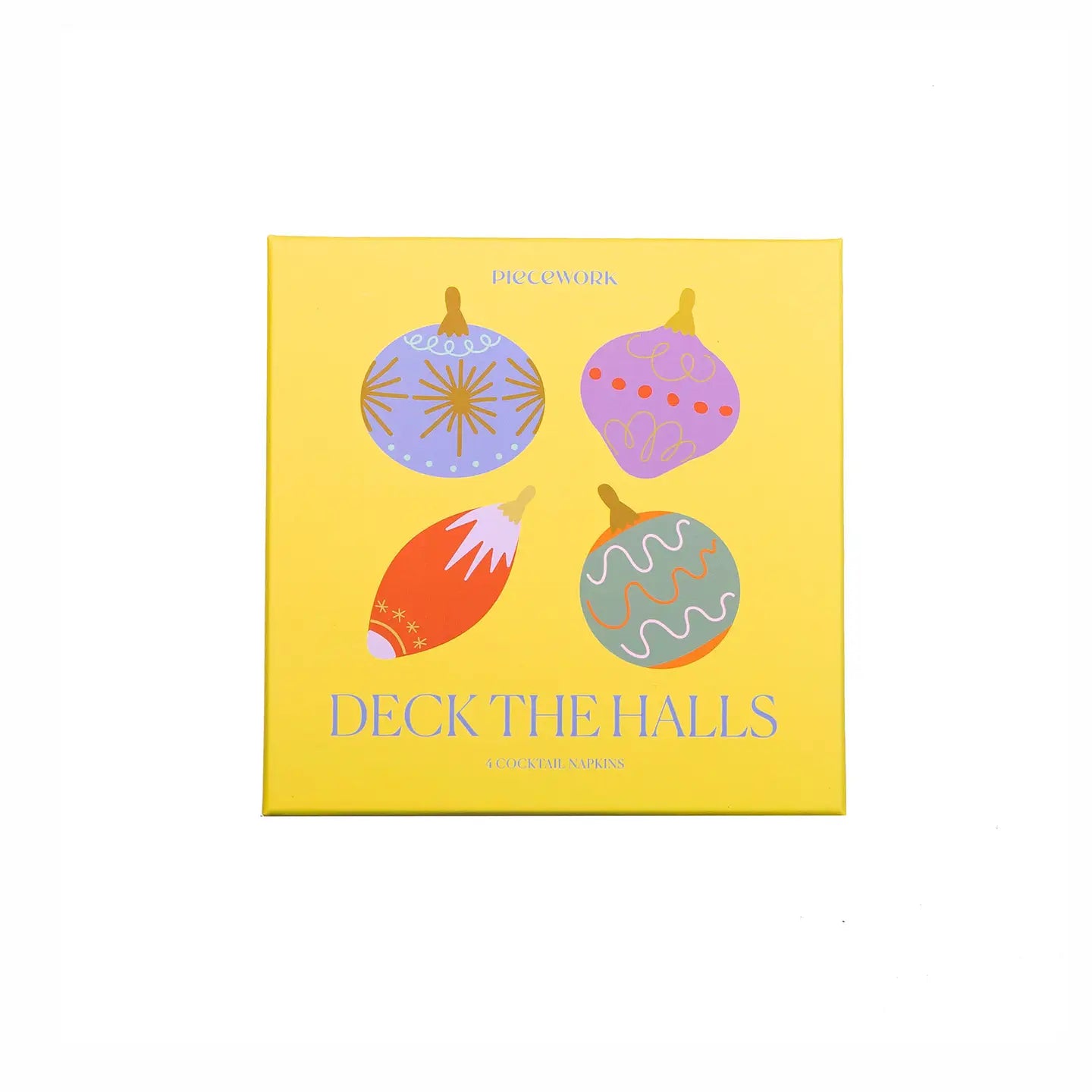 Deck The Halls Ornaments Embroidered Linen Cocktail Napkins (Set of 4)