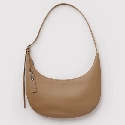 Medium Recycled Leather Flat Crescent Bag