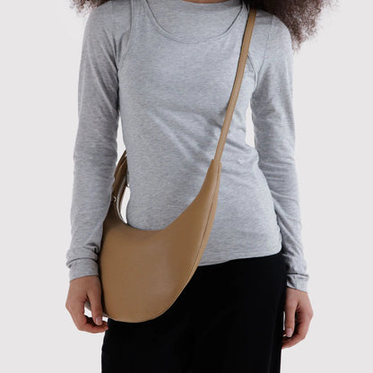 Medium Recycled Leather Flat Crescent Bag