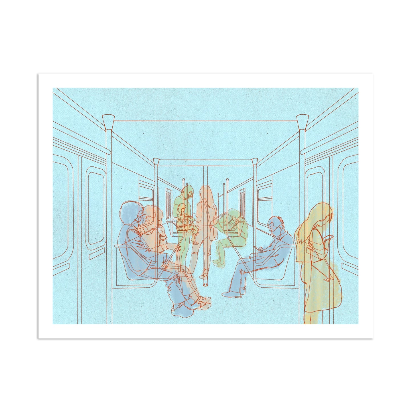 Train Car Interior Line Art 8.5" x 11" Illustrated Print