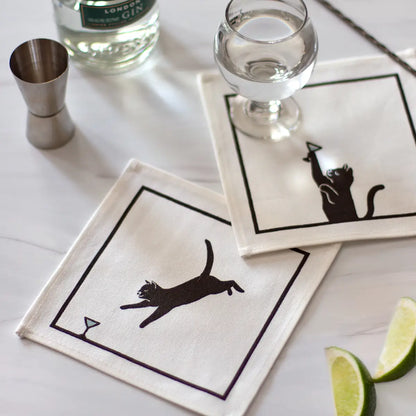 Black Cats & Martinis Screen Printed Cocktail Napkins (Set of 4)