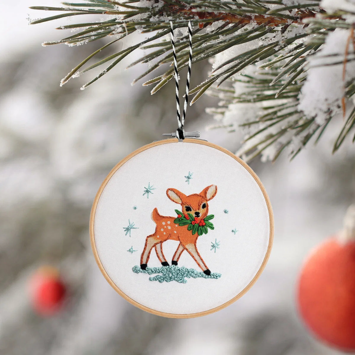 Festive Fawn House DIY Ornament Embroidery Kit
