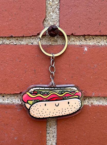 Chicago Style Hot Dog Smiley Face Keychain