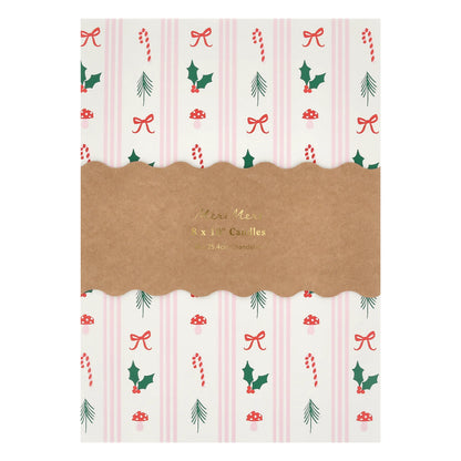 Festive Patterned 10" Holiday Table Candles (Pack of 8)
