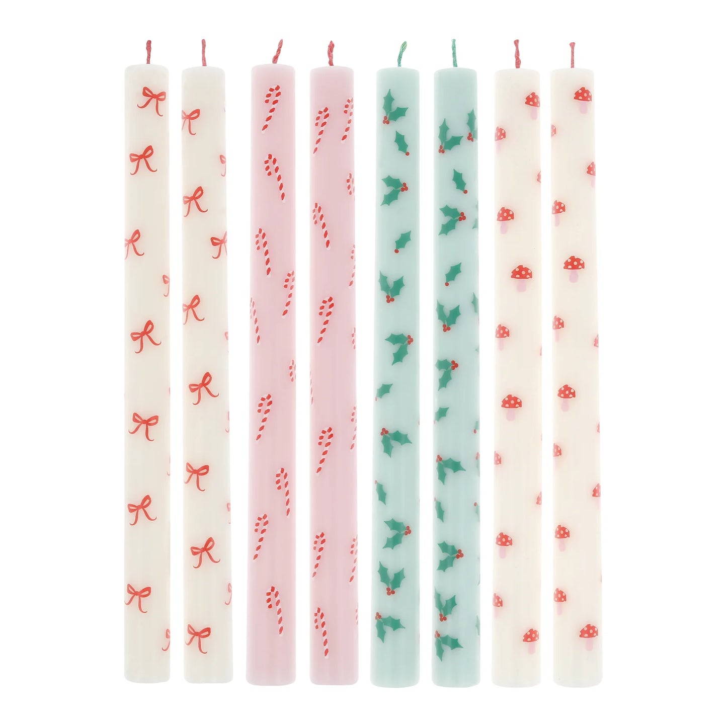 Festive Patterned 10" Holiday Table Candles (Pack of 8)