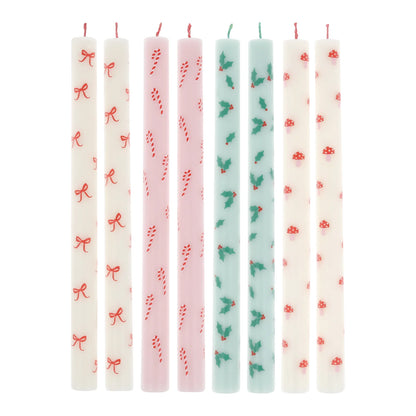 Festive Patterned 10" Holiday Table Candles (Pack of 8)