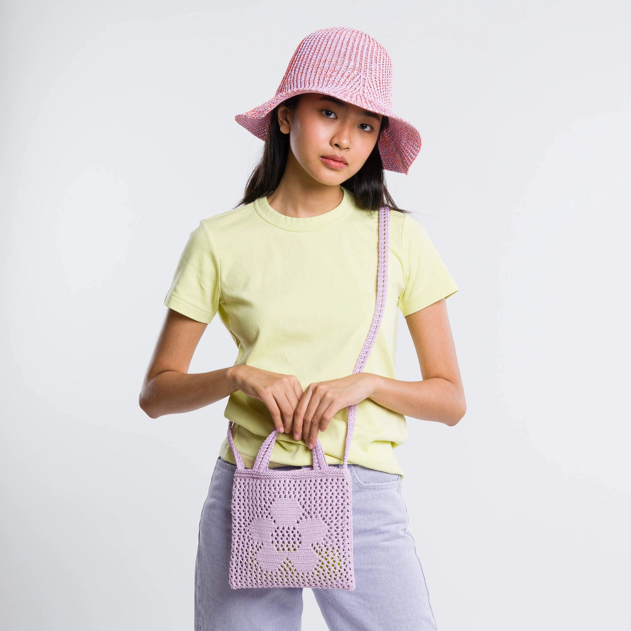 Flower Mini Raffia Tote Bag