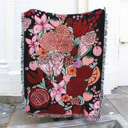 Fruity Floral Tapestry 50" x 68" Woven Throw Blanket